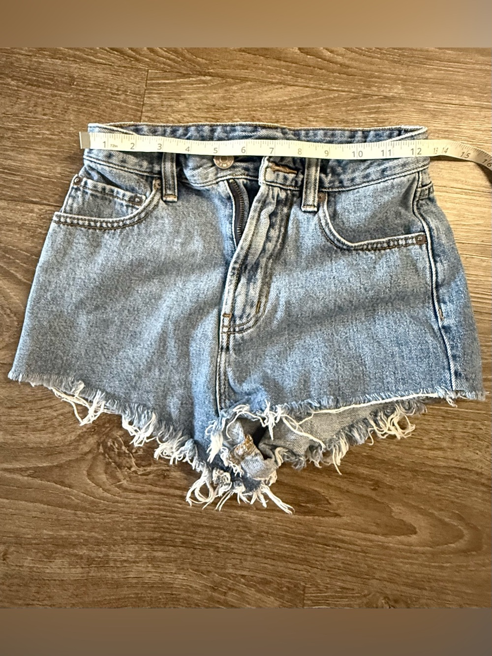 BDG Classic High-Rise Distressed Denim Shorts in Light Blue